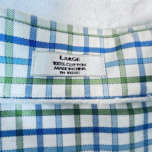 Peter Millar Long Sleeve Button Front Shirt L Blue White Check Plaid 100% Cotton - Picture 5 of 8